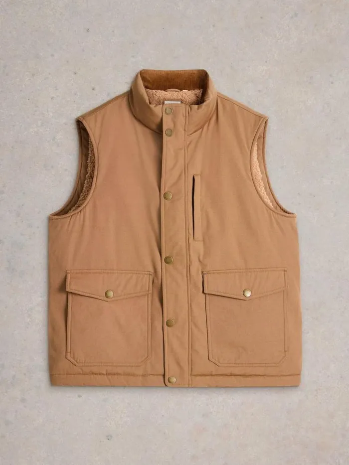 Men Canvas Gilet Mid Tan White Stuff Coats and Jackets