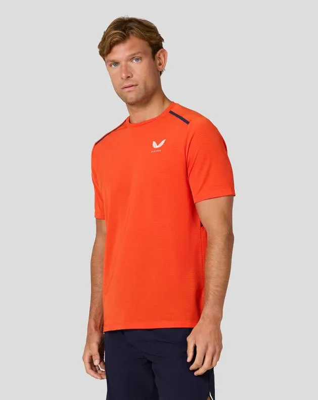 Men Castore Tops Apex Short Sleeve Aeromesh T Shirt 8211 Fiesta