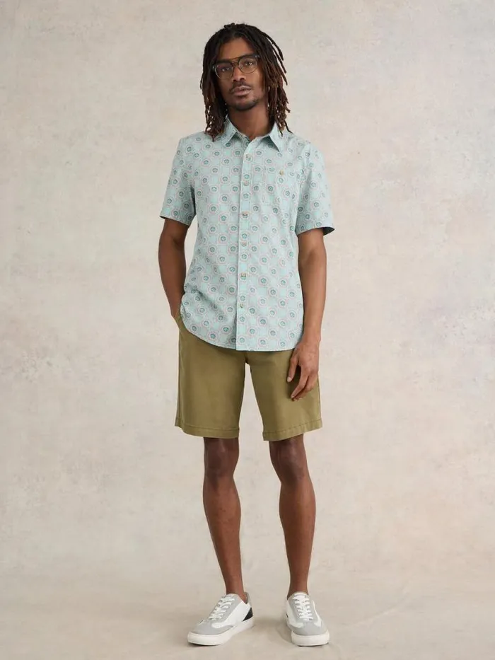 Men Daisy Tile Printed SS Shirt Blue Print White Stuff Shirts Men Daisy Tile Printed SS Shirt Blue Print White Stuff Shirts