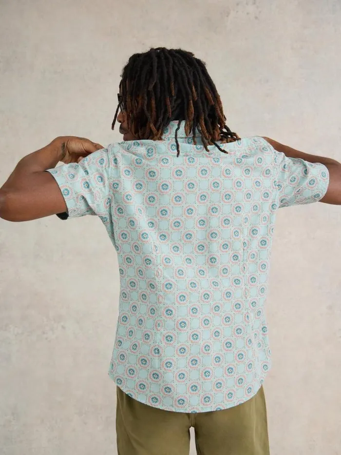 Men Daisy Tile Printed SS Shirt Blue Print White Stuff Shirts Men Daisy Tile Printed SS Shirt Blue Print White Stuff Shirts