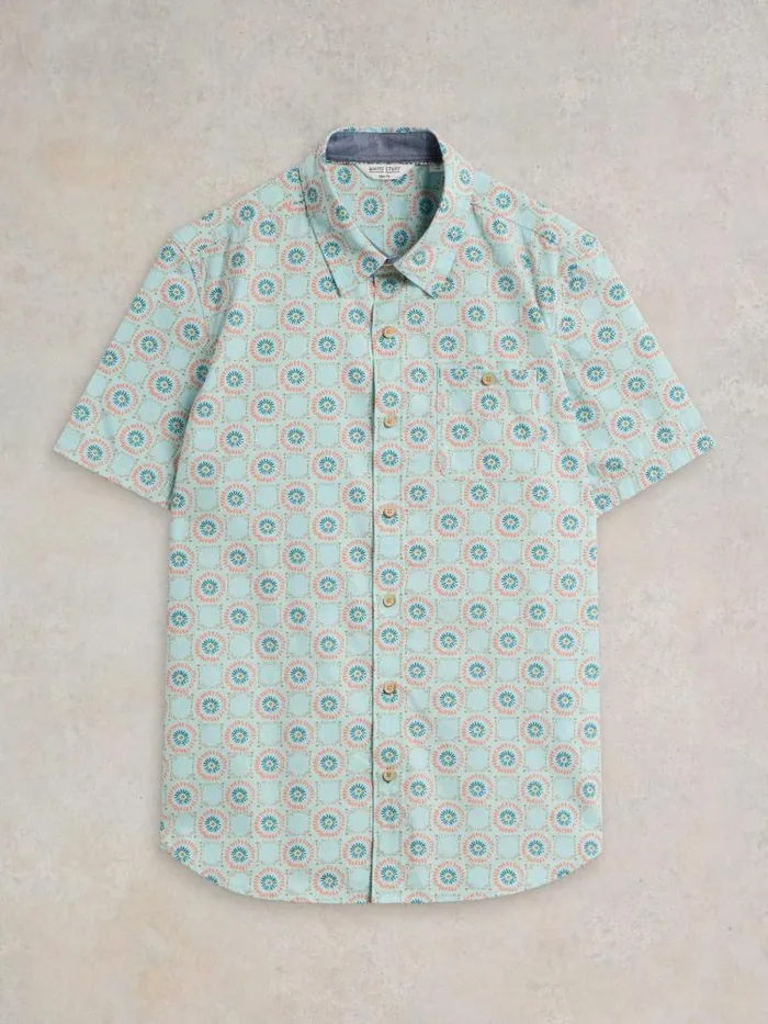 Men Daisy Tile Printed SS Shirt Blue Print White Stuff Shirts Men Daisy Tile Printed SS Shirt Blue Print White Stuff Shirts