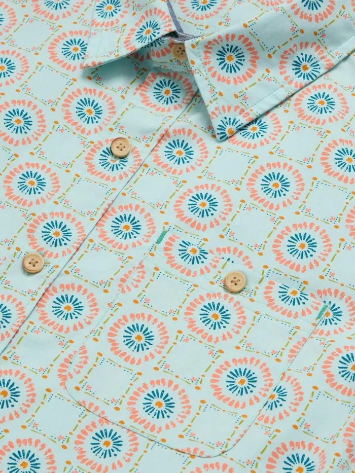 Men Daisy Tile Printed SS Shirt Blue Print White Stuff Shirts Men Daisy Tile Printed SS Shirt Blue Print White Stuff Shirts