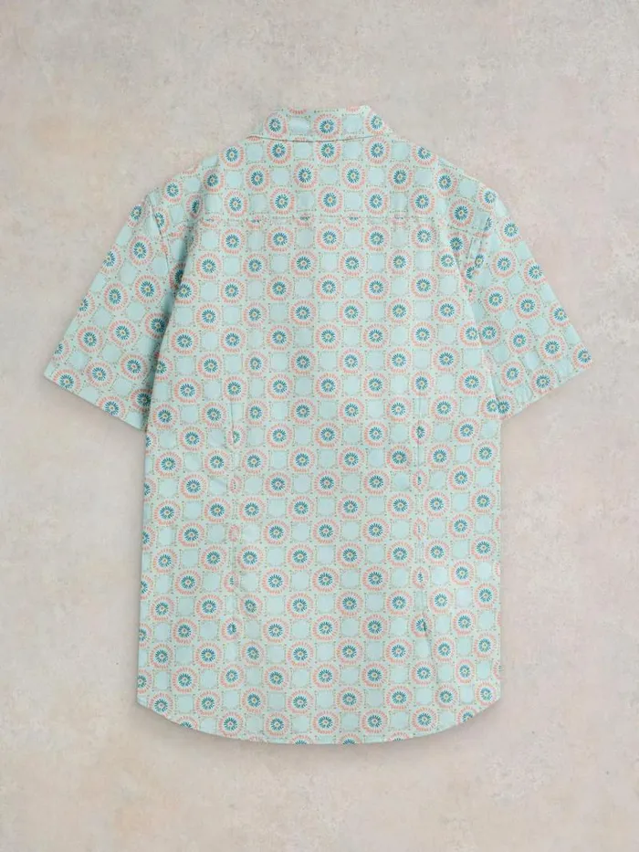 Men Daisy Tile Printed SS Shirt Blue Print White Stuff Shirts Men Daisy Tile Printed SS Shirt Blue Print White Stuff Shirts