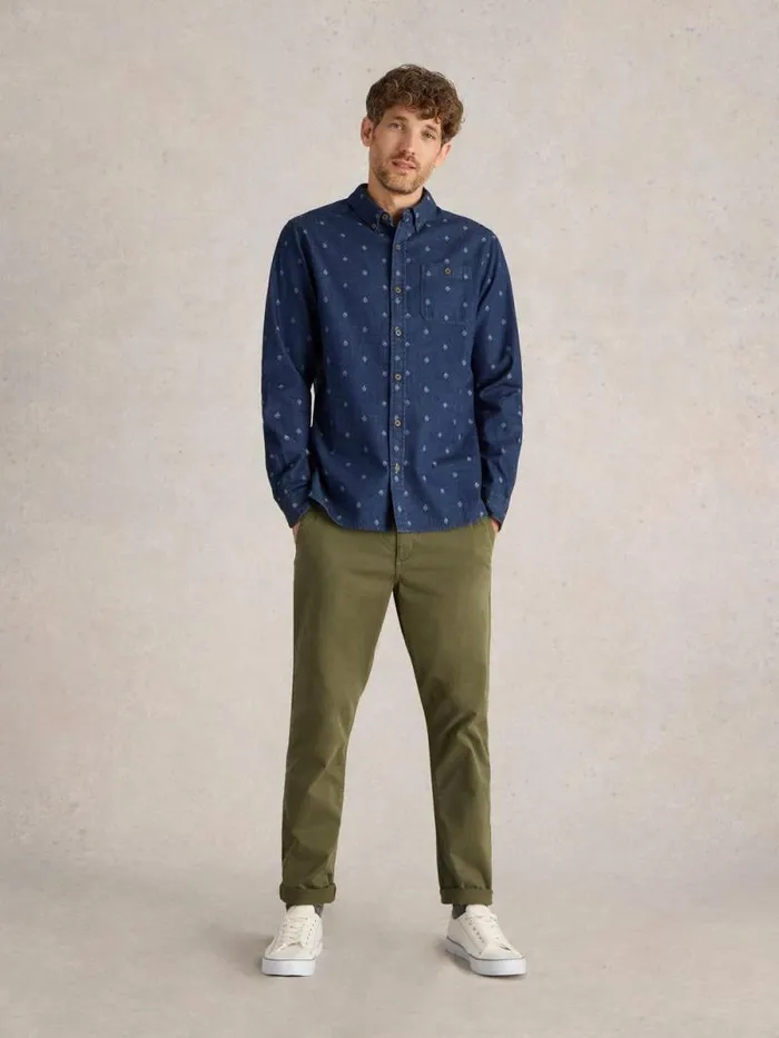 Men Denim Dobby Shirt Indigo Blue White Stuff Shirts
