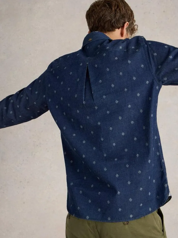 Men Denim Dobby Shirt Indigo Blue White Stuff Shirts Men Denim Dobby Shirt Indigo Blue White Stuff Shirts