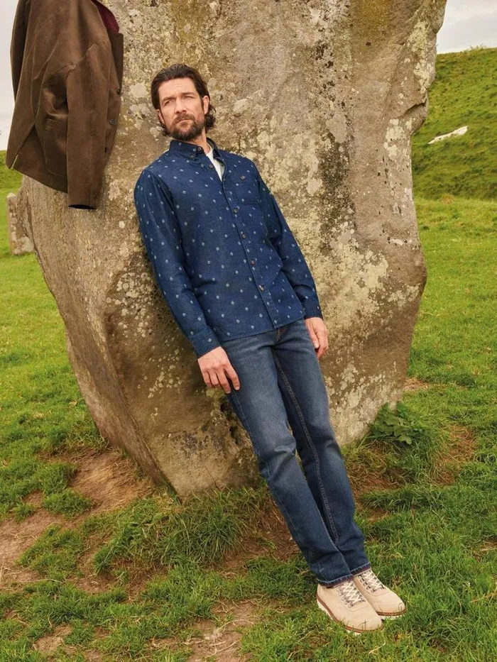 Men Denim Dobby Shirt Indigo Blue White Stuff Shirts Men Denim Dobby Shirt Indigo Blue White Stuff Shirts