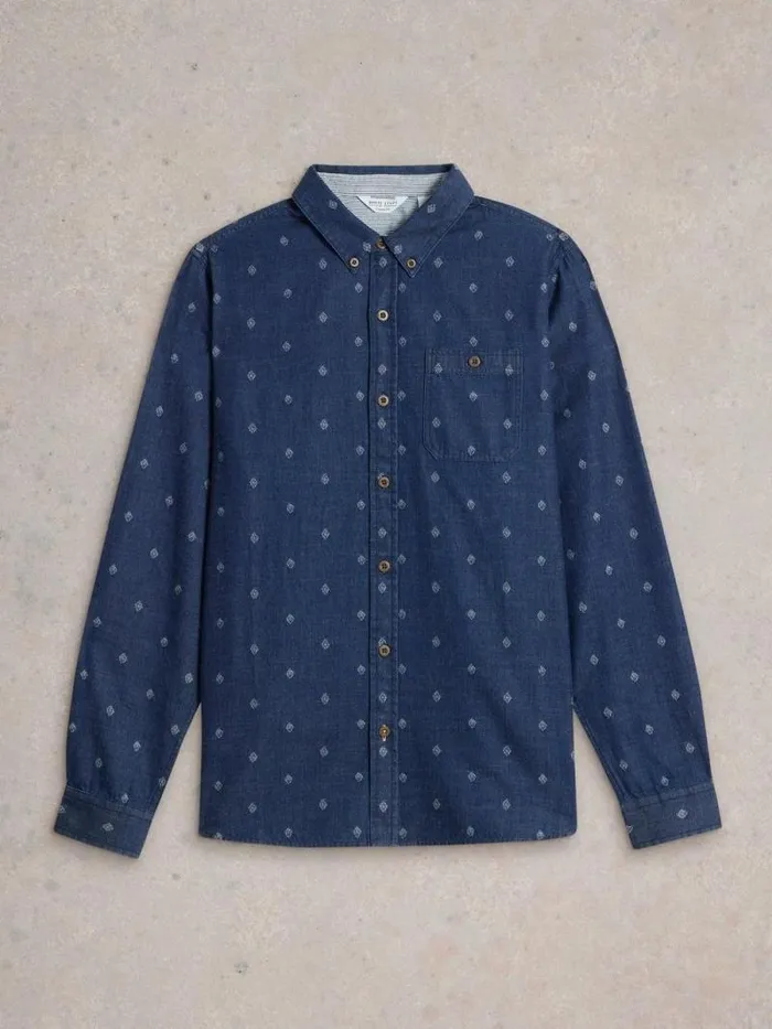 Men Denim Dobby Shirt Indigo Blue White Stuff Shirts Men Denim Dobby Shirt Indigo Blue White Stuff Shirts