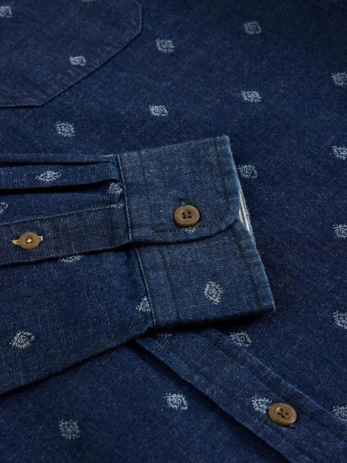 Men Denim Dobby Shirt Indigo Blue White Stuff Shirts Men Denim Dobby Shirt Indigo Blue White Stuff Shirts