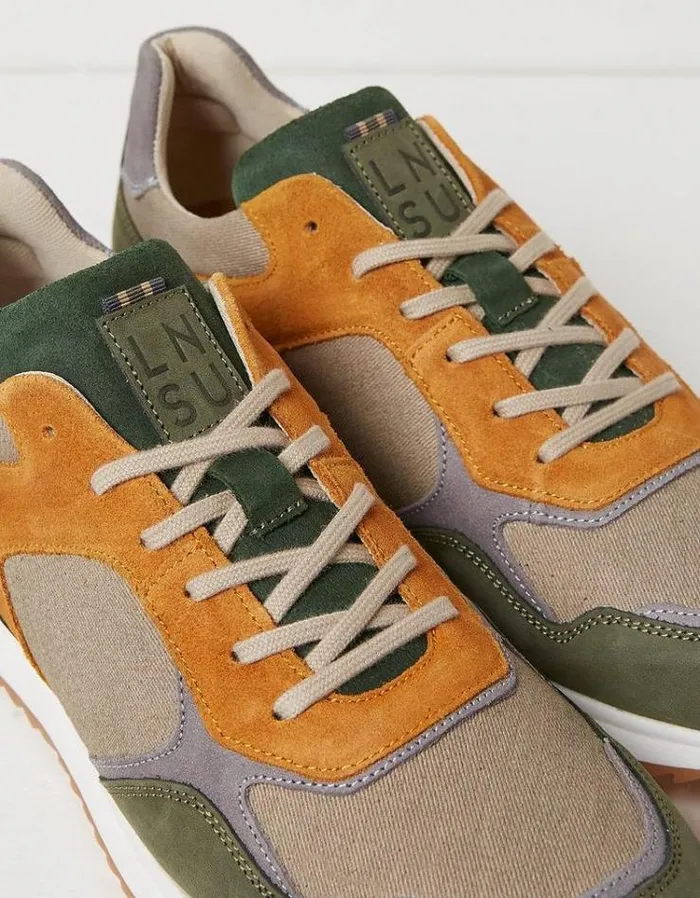 Men FatFace Festival Collection Oakes Leather Trainers Khaki Green