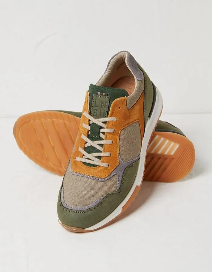 Men FatFace Festival Collection Oakes Leather Trainers Khaki Green