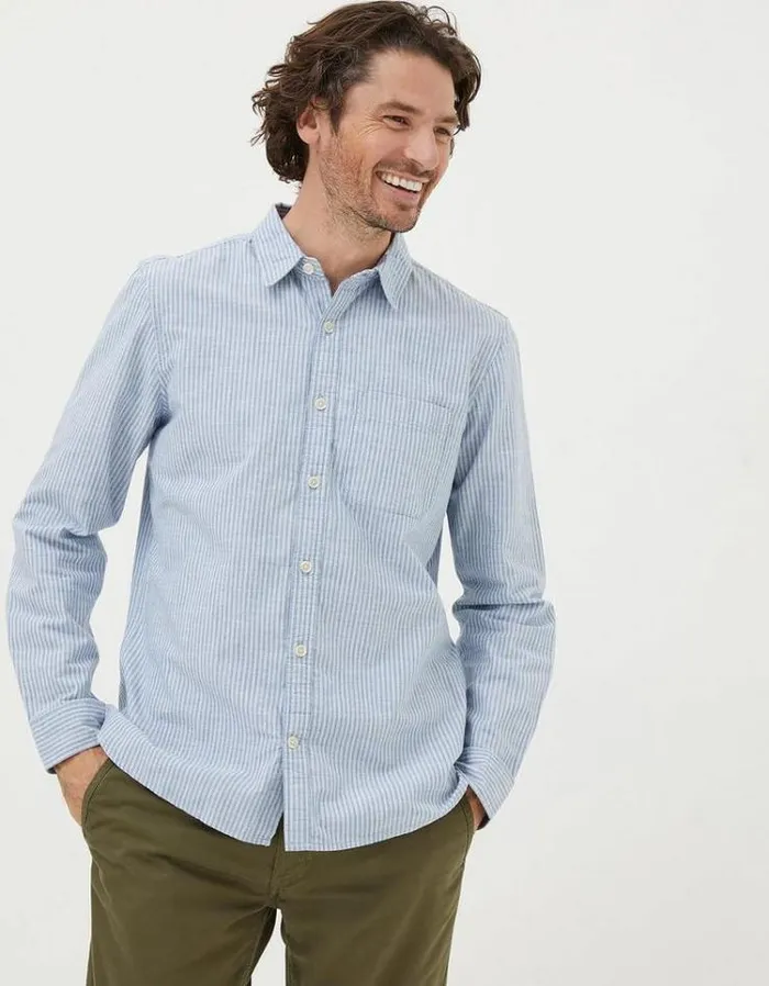 Men FatFace Men039s Sale Long Sleeve Gore Stripe Shirt Blue