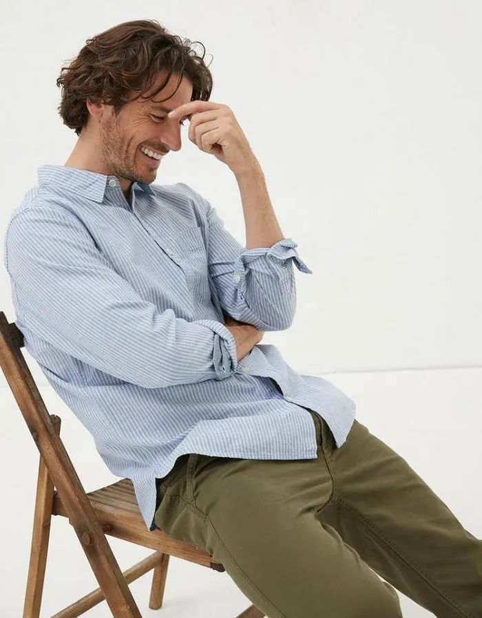 Men FatFace Men039s Sale Long Sleeve Gore Stripe Shirt Blue