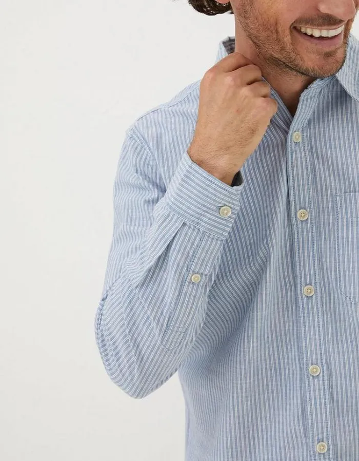 Men FatFace Men039s Sale Long Sleeve Gore Stripe Shirt Blue