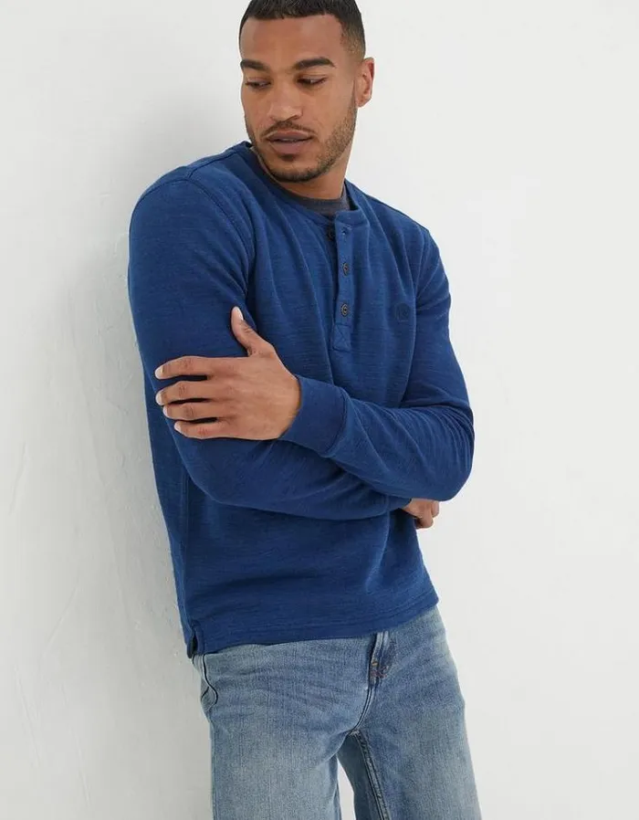 Men FatFace Men039s Sale Long Sleeve Indigo Henley Indigo Blue