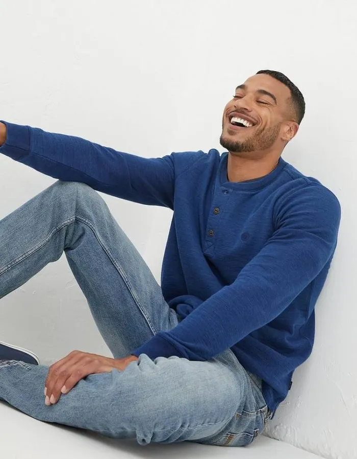 Men FatFace Men039s Sale Long Sleeve Indigo Henley Indigo Blue