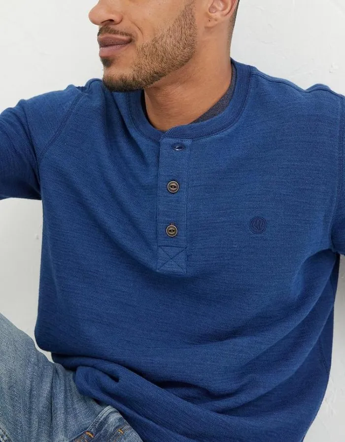 Men FatFace Men039s Sale Long Sleeve Indigo Henley Indigo Blue