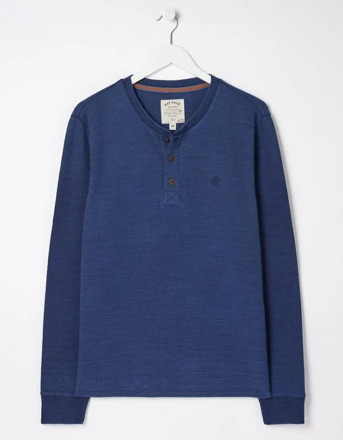 Men FatFace Men039s Sale Long Sleeve Indigo Henley Indigo Blue