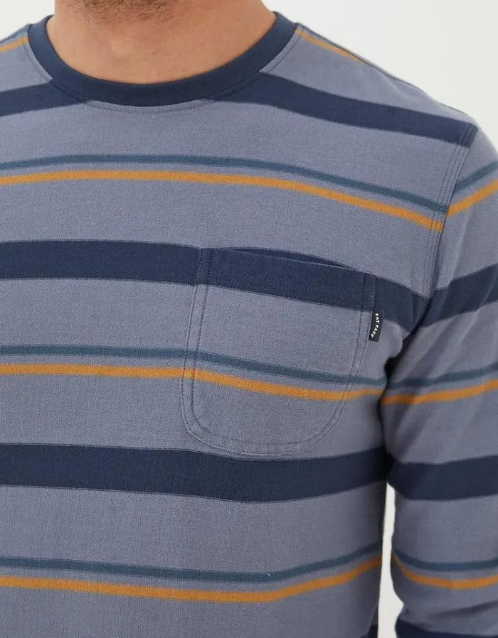 Men FatFace Men039s Sale Long Sleeve Stripe Pocket Crew Dusky Blue