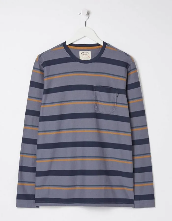 Men FatFace Men039s Sale Long Sleeve Stripe Pocket Crew Dusky Blue