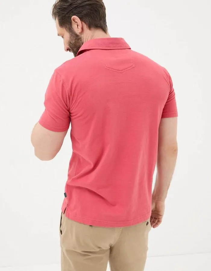 Men FatFace Polo Shirts Chest Stripe Printed Polo Washed Red