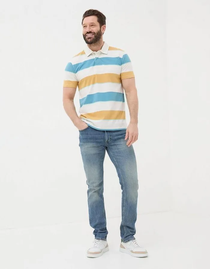 Men FatFace Polo Shirts Hastings Stripe Polo Yellow