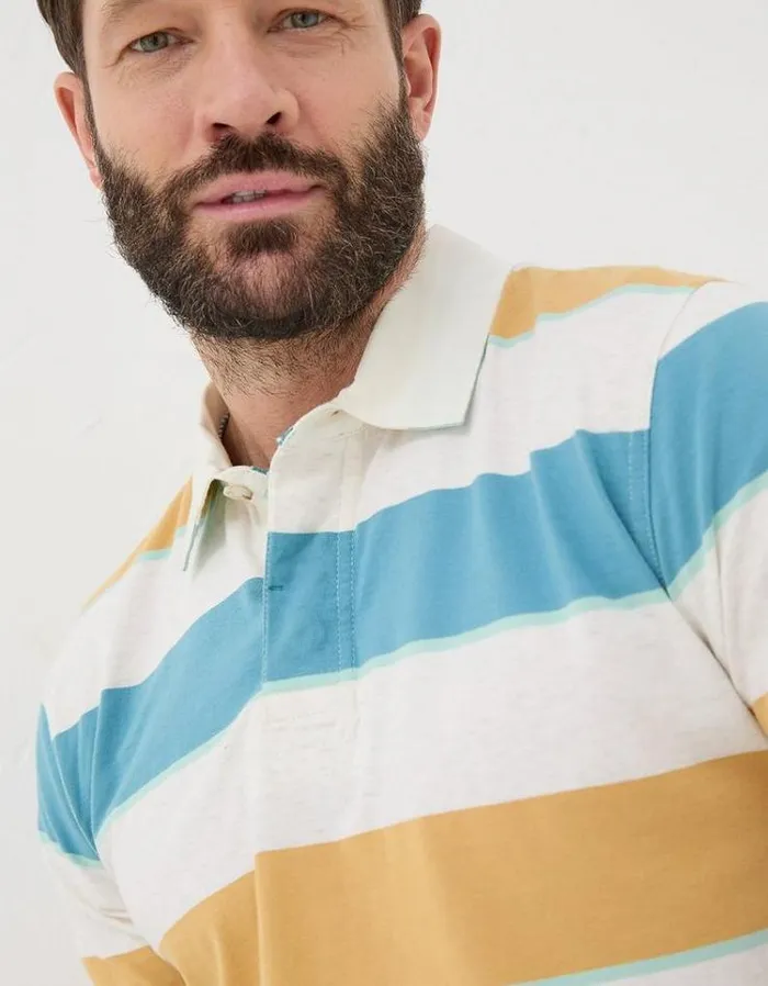 Men FatFace Polo Shirts Hastings Stripe Polo Yellow