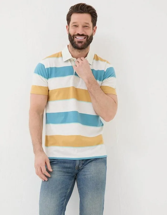 Men FatFace Polo Shirts Hastings Stripe Polo Yellow