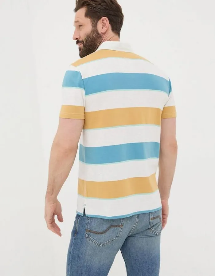Men FatFace Polo Shirts Hastings Stripe Polo Yellow