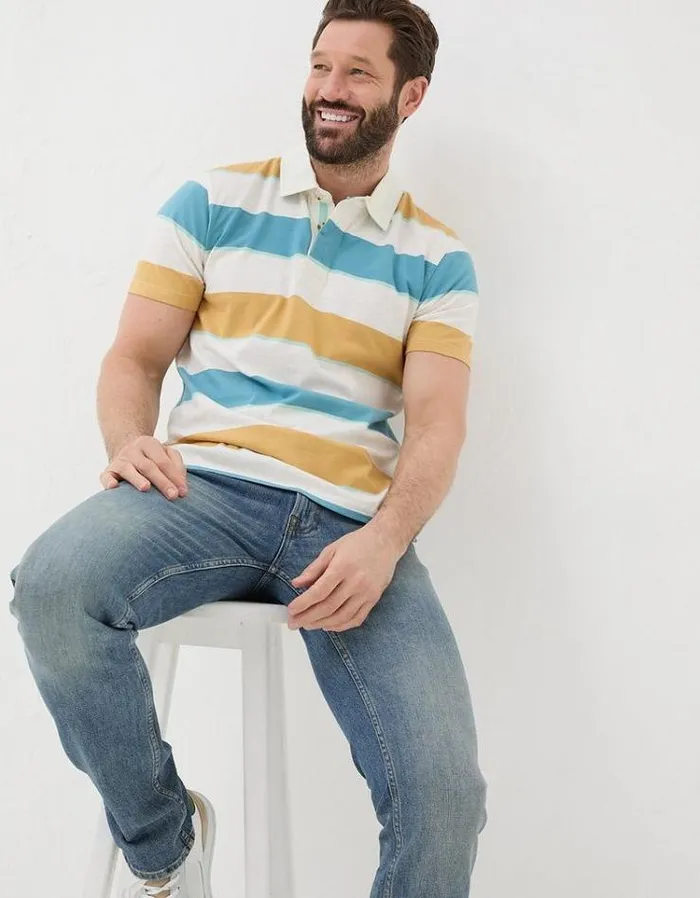 Men FatFace Polo Shirts Hastings Stripe Polo Yellow