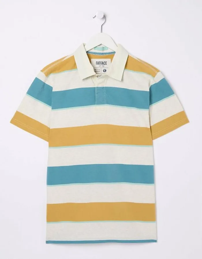 Men FatFace Polo Shirts Hastings Stripe Polo Yellow