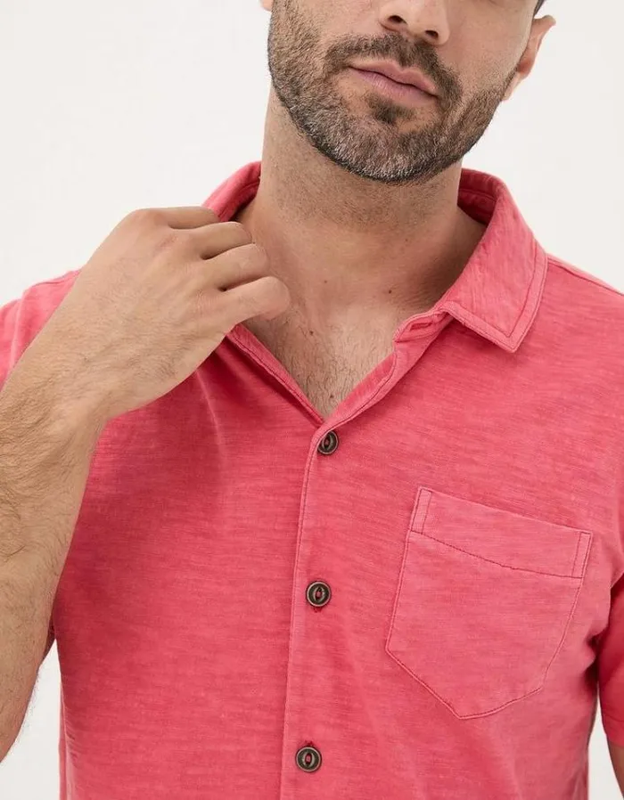 Men FatFace Shirts Truro Jersey Shirt Washed Red