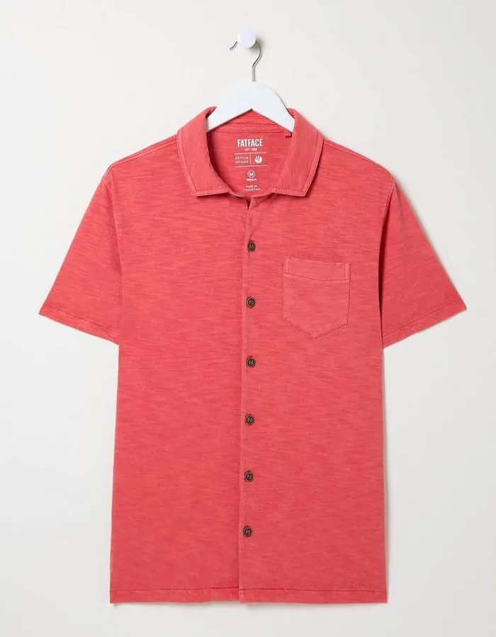 Men FatFace Shirts Truro Jersey Shirt Washed Red