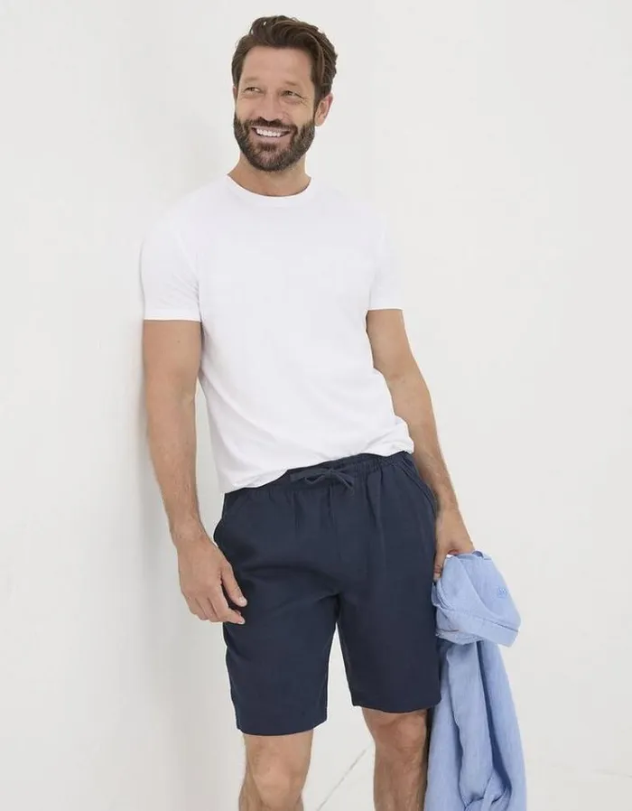 Men FatFace Shorts Seaton Linen Pull On Shorts Navy