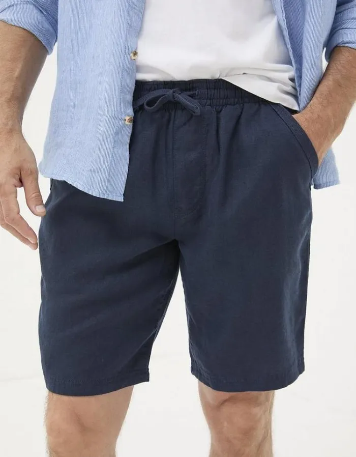 Men FatFace Shorts Seaton Linen Pull On Shorts Navy
