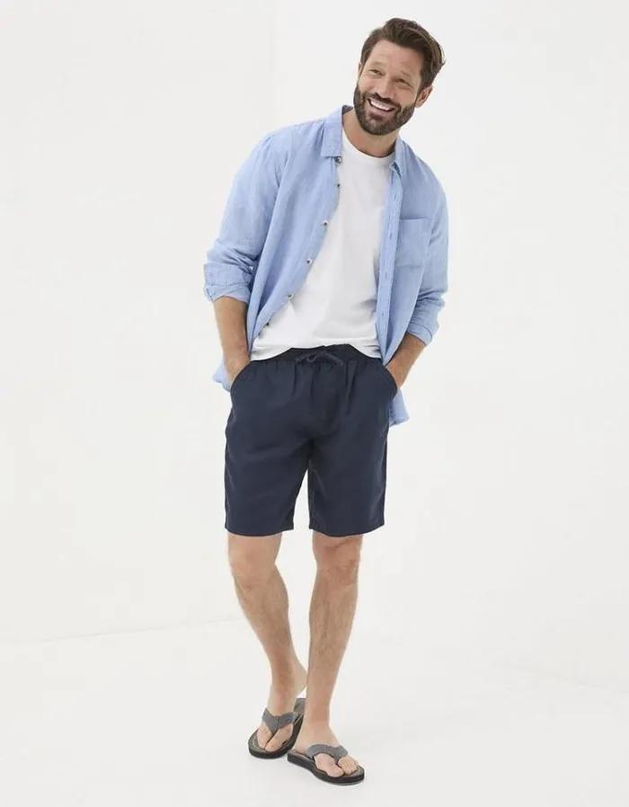 Men FatFace Shorts Seaton Linen Pull On Shorts Navy