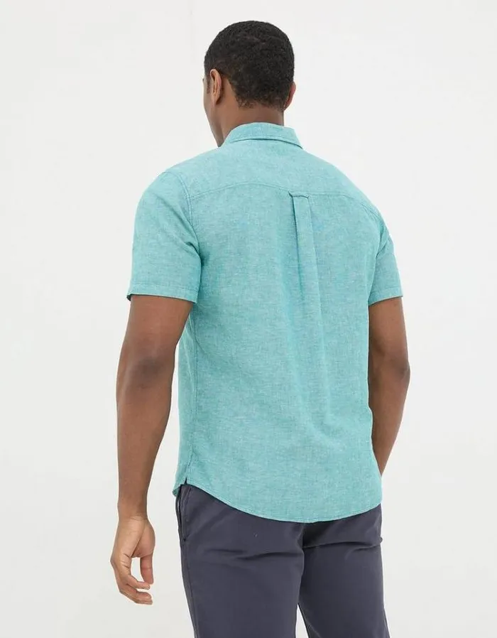Men FatFace Vacation Shop Bugle Linen Cotton Shirt Teal Green