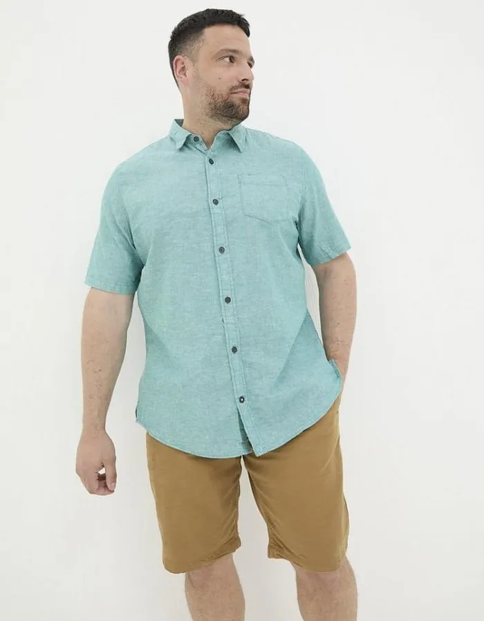 Men FatFace Vacation Shop Bugle Linen Cotton Shirt Teal Green