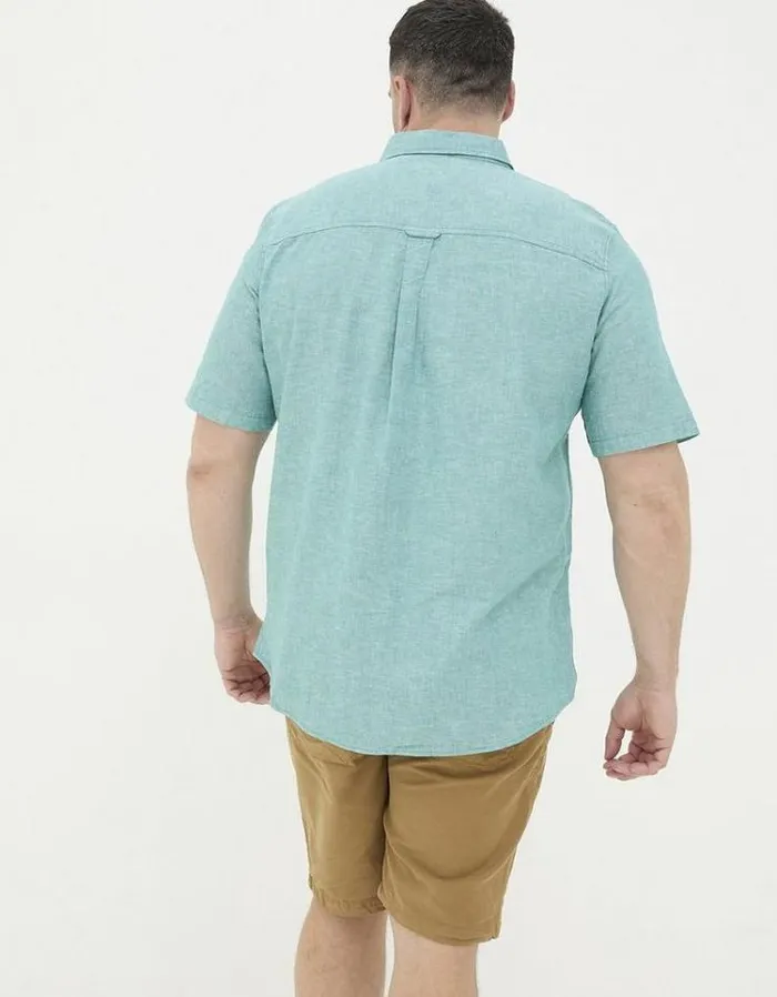 Men FatFace Vacation Shop Bugle Linen Cotton Shirt Teal Green