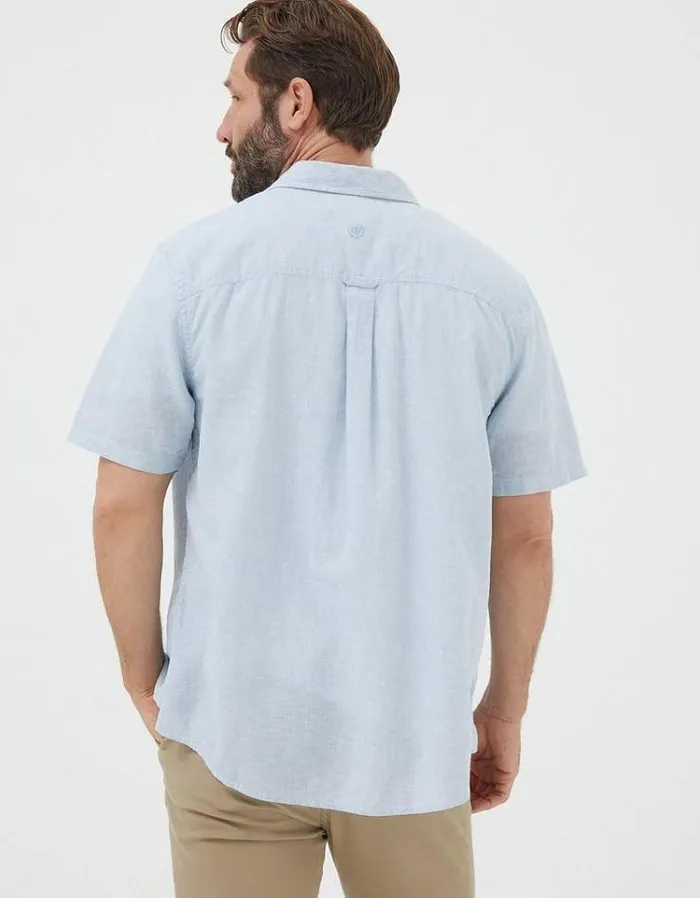 Men FatFace Vacation Shop Bugle Micro Stripe Shirt Light Blue