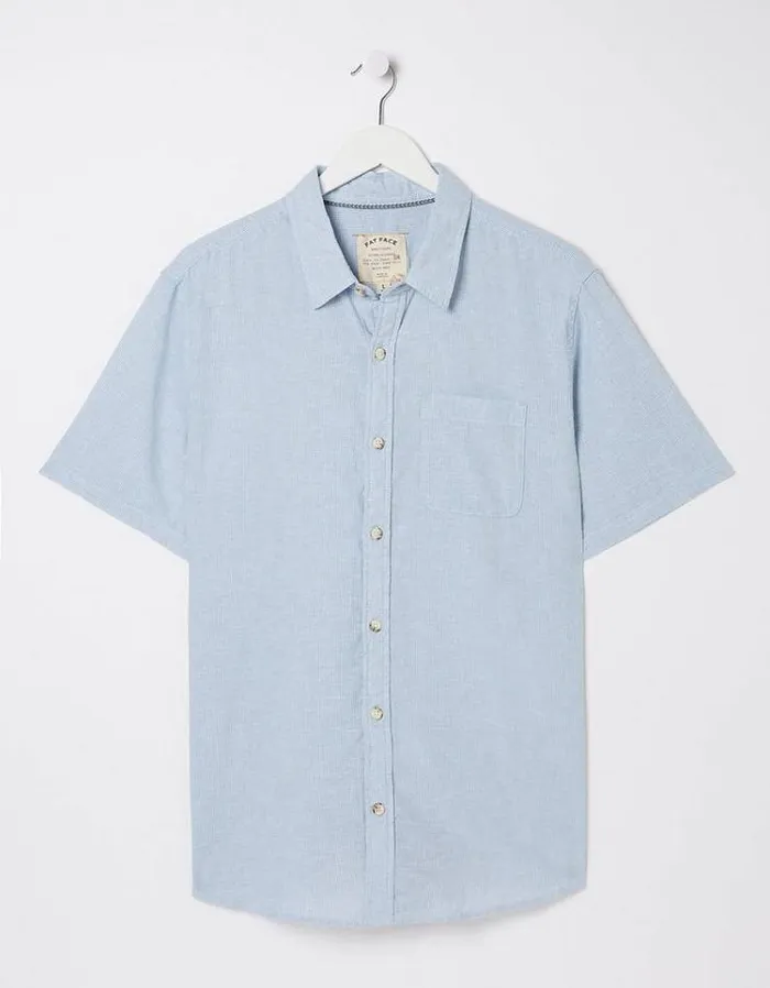 Men FatFace Vacation Shop Bugle Micro Stripe Shirt Light Blue