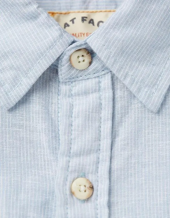 Men FatFace Vacation Shop Bugle Micro Stripe Shirt Light Blue