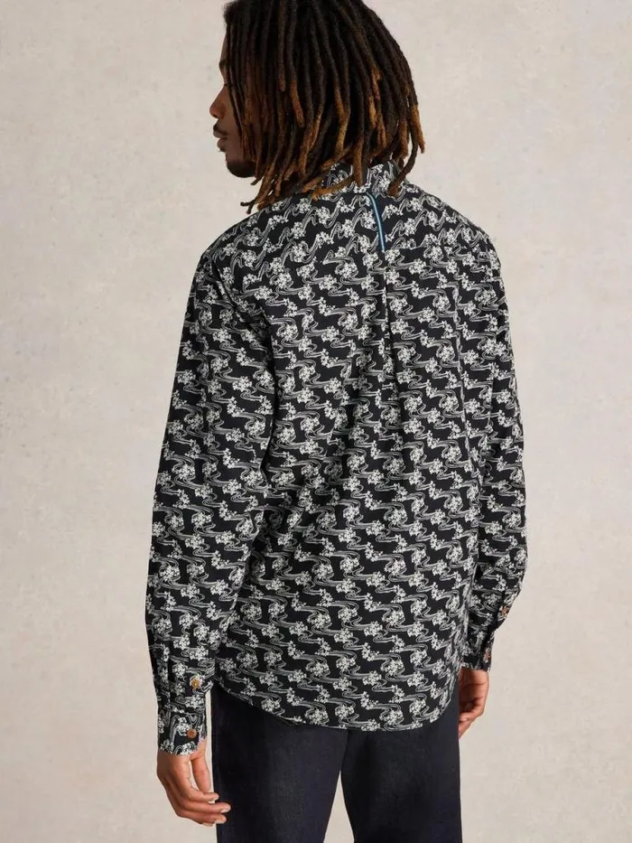 Men Floral Ripple Printed Shirt Black Multi White Stuff Shirts Men Floral Ripple Printed Shirt Black Multi White Stuff Shirts