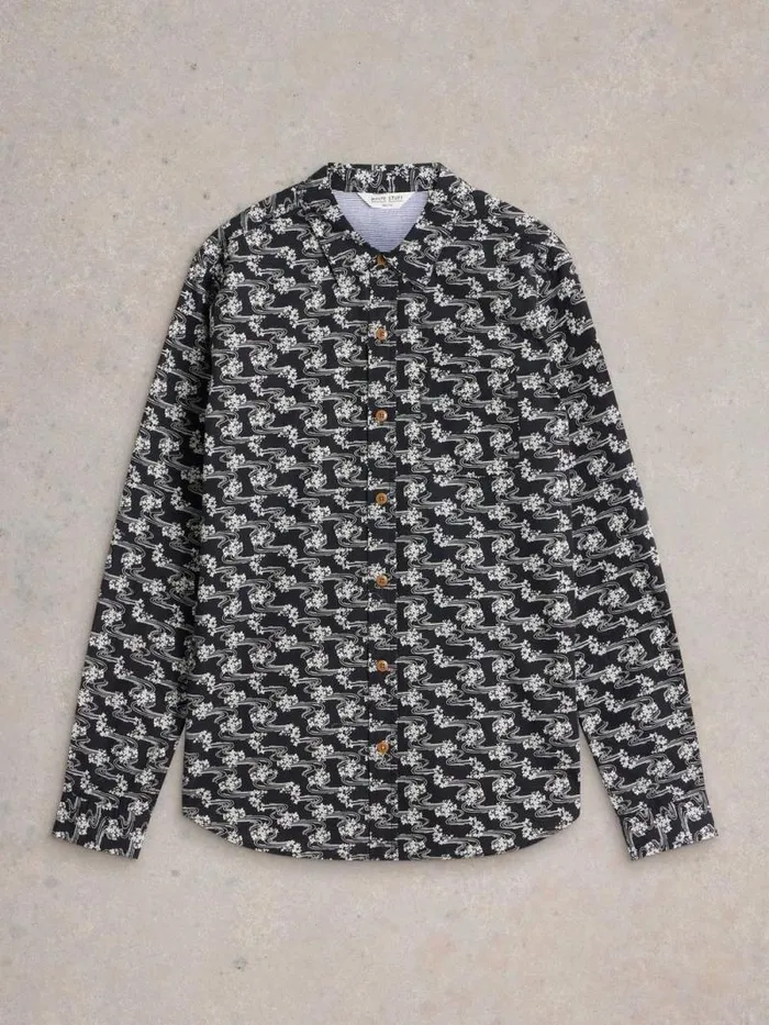 Men Floral Ripple Printed Shirt Black Multi White Stuff Shirts Men Floral Ripple Printed Shirt Black Multi White Stuff Shirts