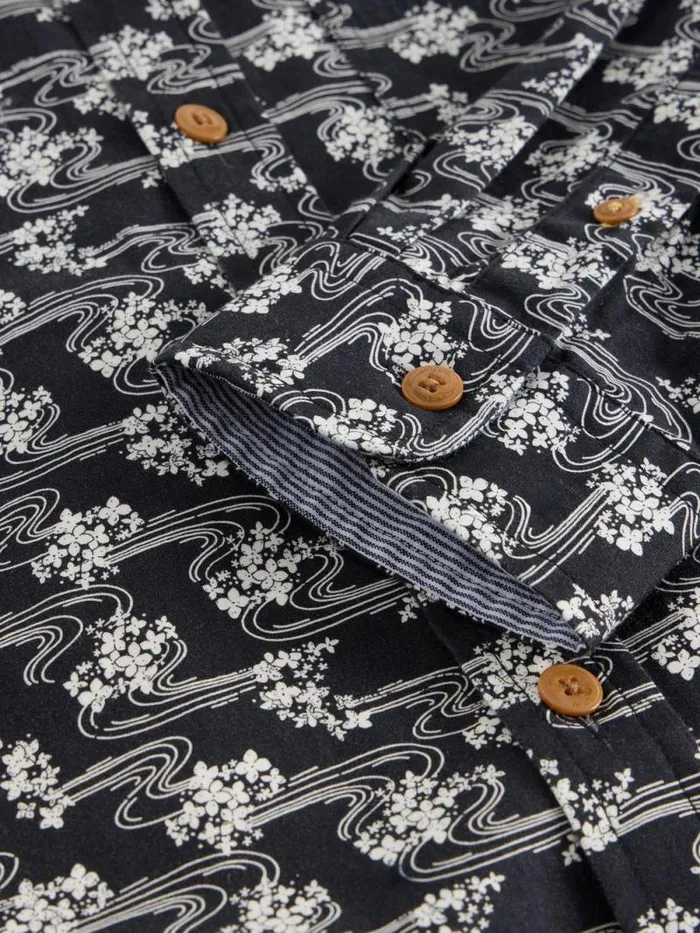 Men Floral Ripple Printed Shirt Black Multi White Stuff Shirts Men Floral Ripple Printed Shirt Black Multi White Stuff Shirts