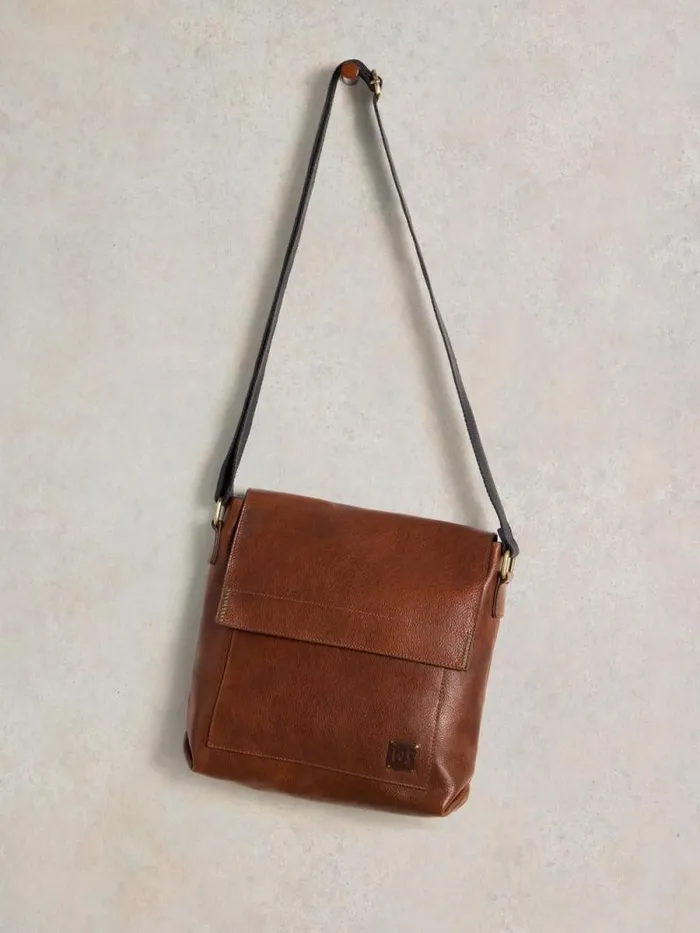 Men Frankie Leather Crossbody Bag Mid Tan White Stuff Bags