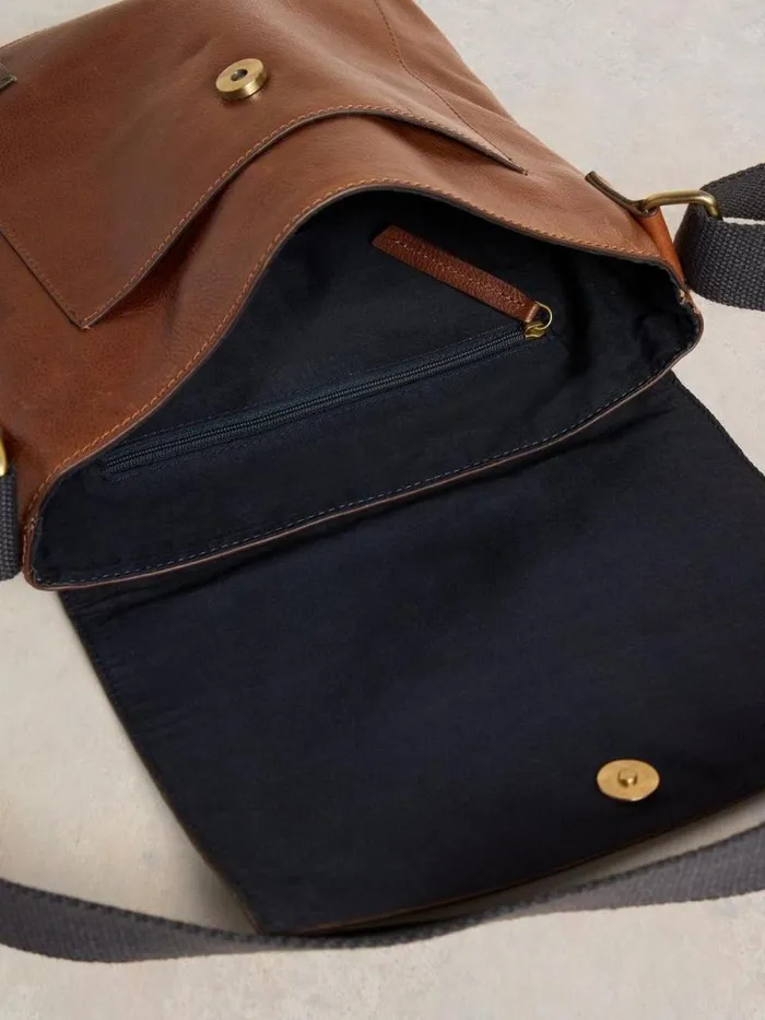 Men Frankie Leather Crossbody Bag Mid Tan White Stuff Bags