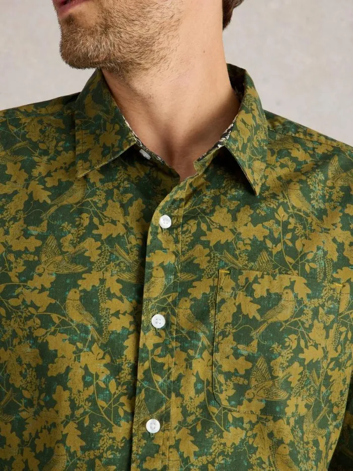 Men Hawthorn Bird Printed Shirt Green Multi White Stuff Shirts