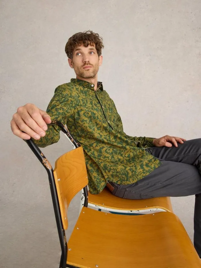 Men Hawthorn Bird Printed Shirt Green Multi White Stuff Shirts Men Hawthorn Bird Printed Shirt Green Multi White Stuff Shirts