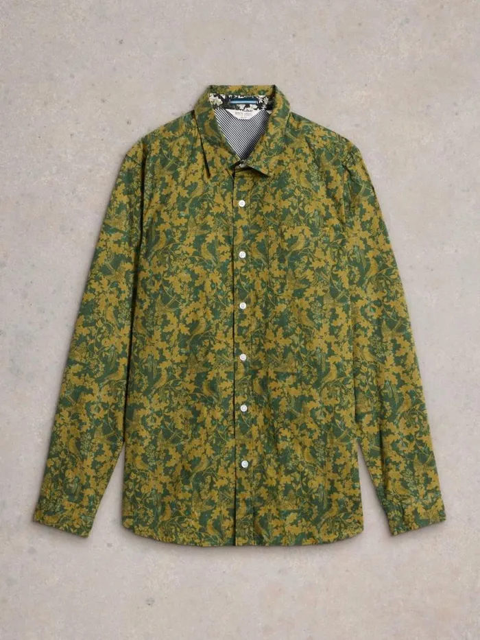Men Hawthorn Bird Printed Shirt Green Multi White Stuff Shirts Men Hawthorn Bird Printed Shirt Green Multi White Stuff Shirts