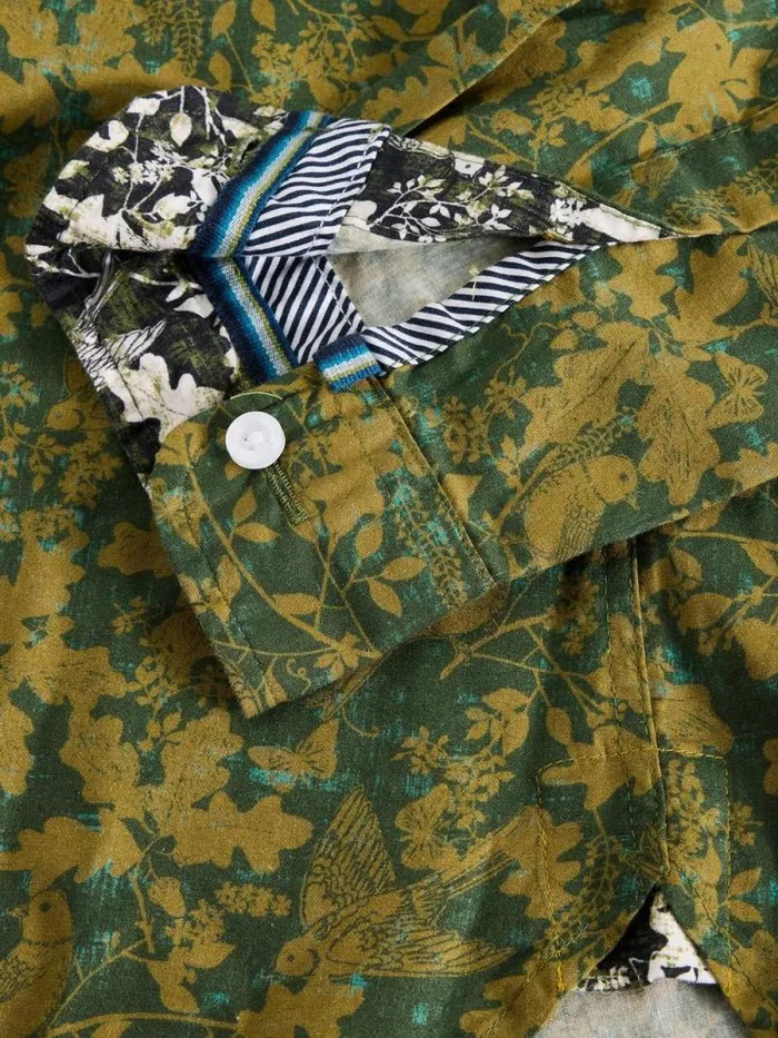 Men Hawthorn Bird Printed Shirt Green Multi White Stuff Shirts Men Hawthorn Bird Printed Shirt Green Multi White Stuff Shirts